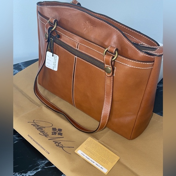 Patricia Nash Heritage Collection Poppy Satchel Leather Bag Tan Brown AUTHENTIC - Picture 2 of 12